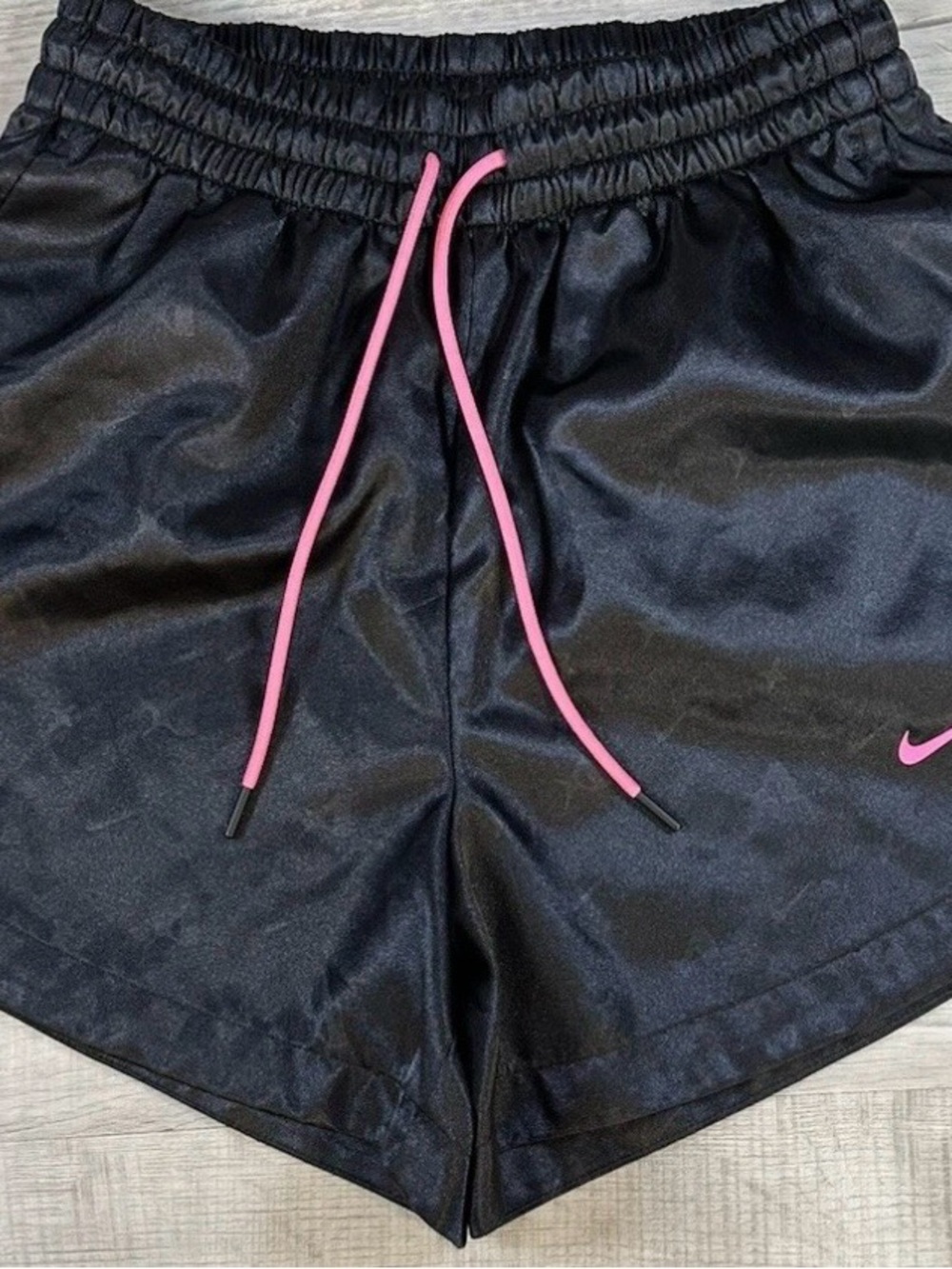 Nike Women's Black Athletic Shorts with Pink Drawcord S